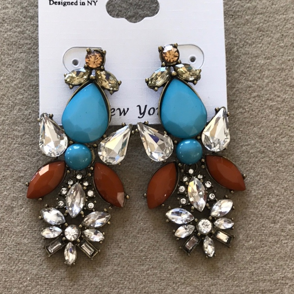 Statement Pierced Earrings rhinestones/blue/Brown
